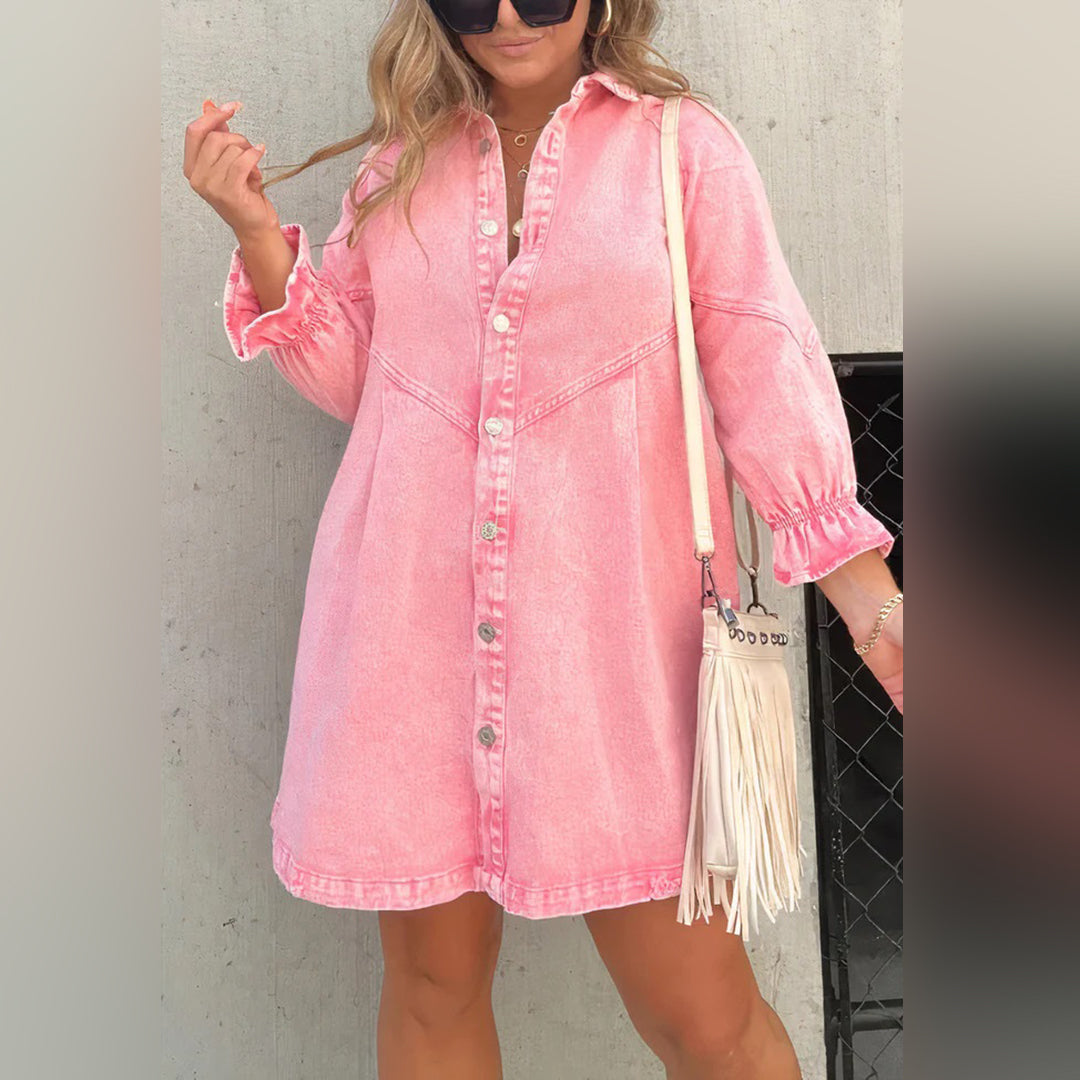 Women's Denim Mini Dress with Long Sleeves for Effortless Style