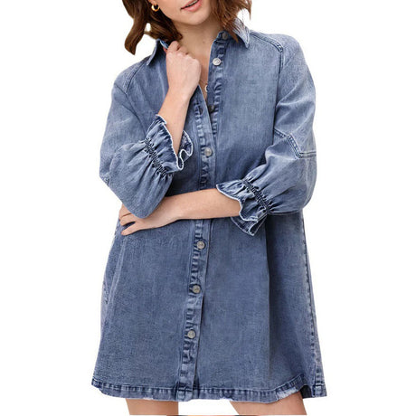 Women's Denim Mini Dress with Long Sleeves for Effortless Style