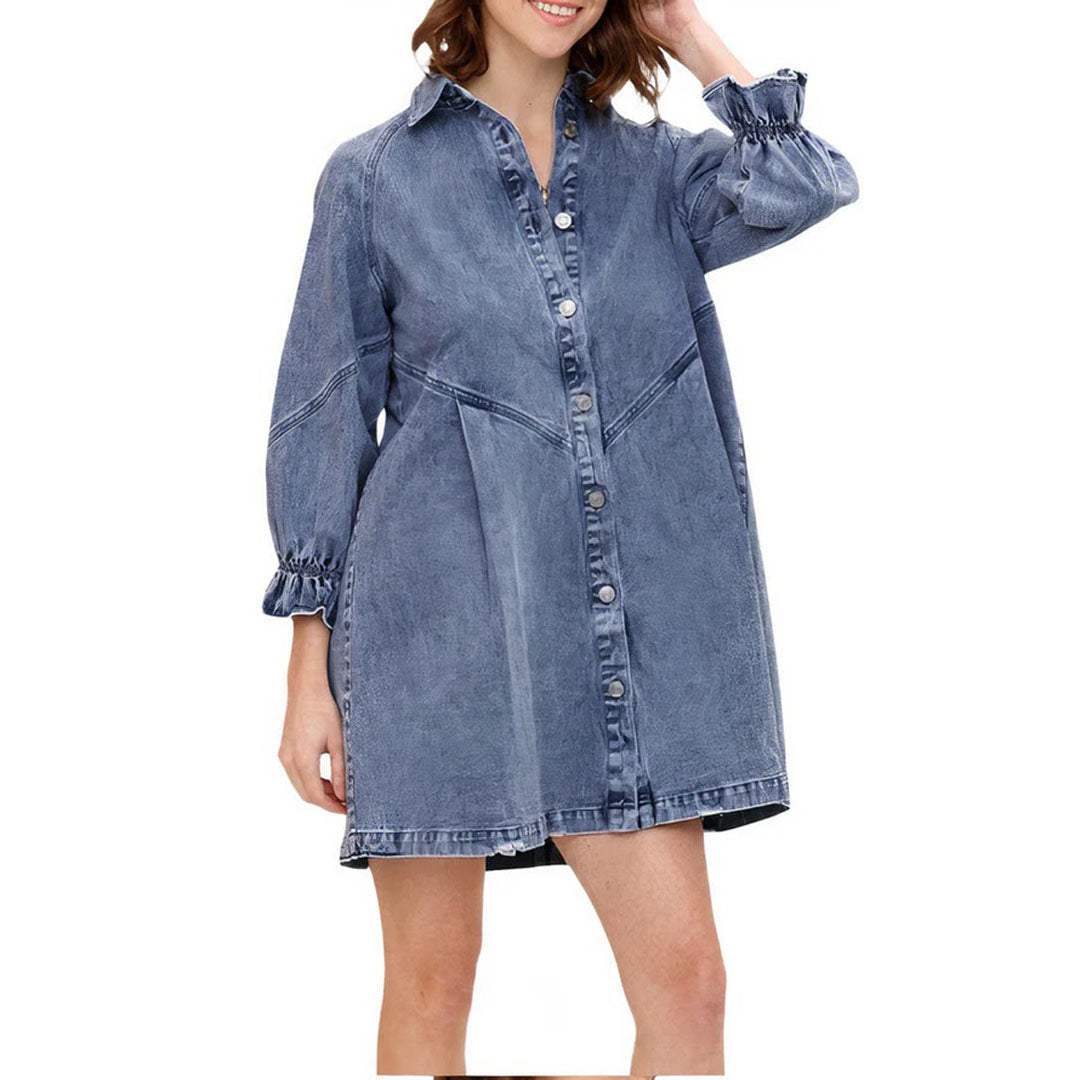 Women's Denim Mini Dress with Long Sleeves for Effortless Style