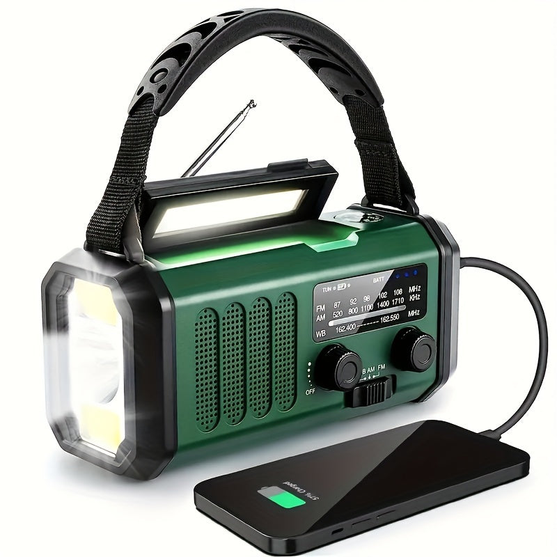 All-in-One Emergency Radio with Flashlight, Solar Panel, USB Charger, and NOAA Weather Access – Compact Survival Device