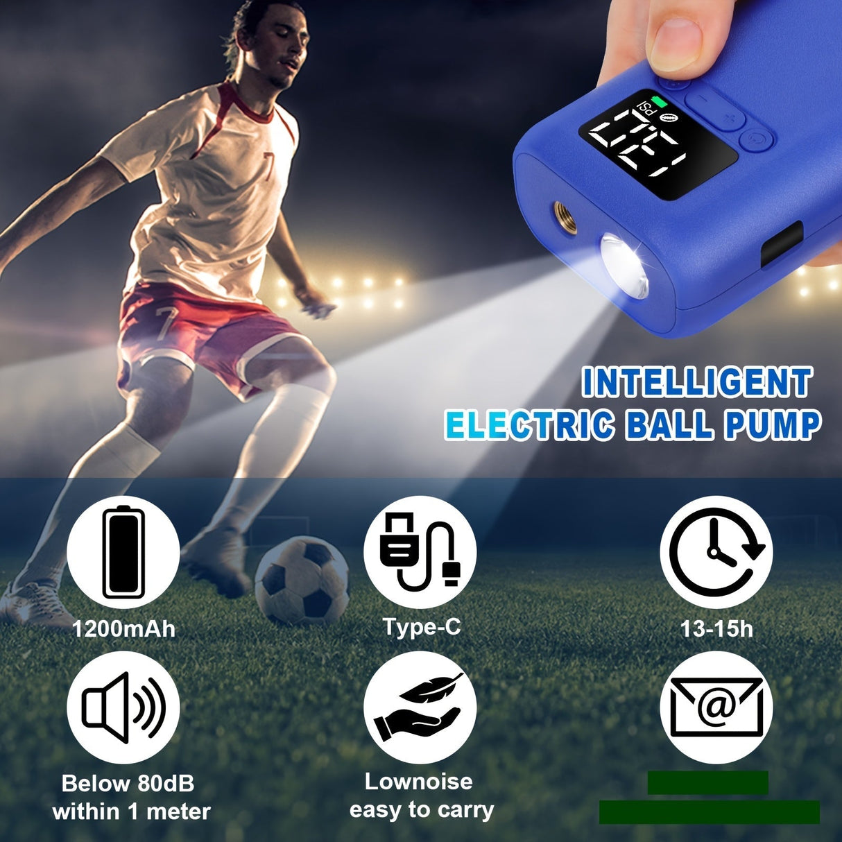 Automatic Electric Ball Pump with 20 PSI Capacity, LED Light for Footballs and Basketballs – Compact and Portable Inflator