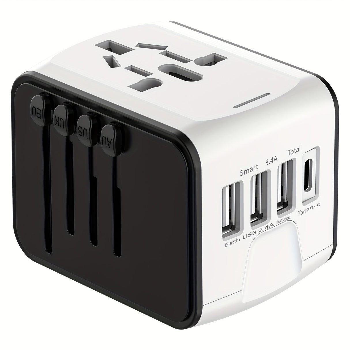 Universal Travel Adapter with 4 USB Ports and Type-C – Global Compatibility, Fast Charging Safety Features