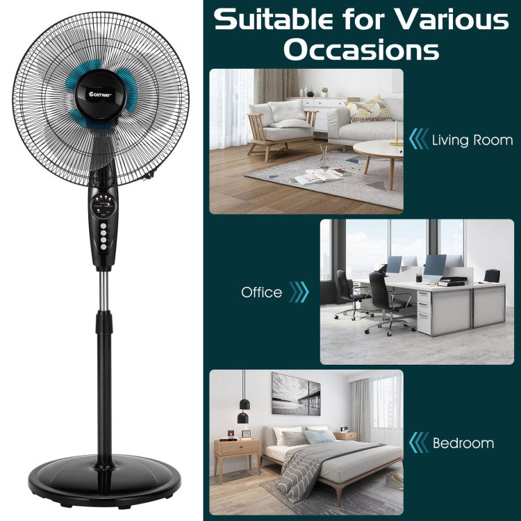 Adjustable Height Floor Fan – 16-Inch Oscillating Stand with Low-Noise Operation | Custom Cool | For Living Room & Workspace Use