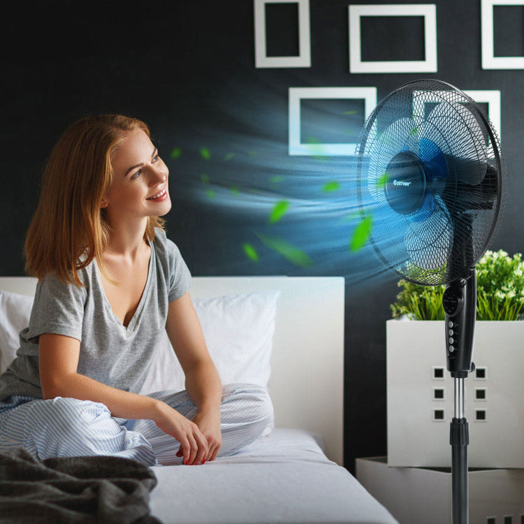 Adjustable Height Floor Fan – 16-Inch Oscillating Stand with Low-Noise Operation | Custom Cool | For Living Room & Workspace Use