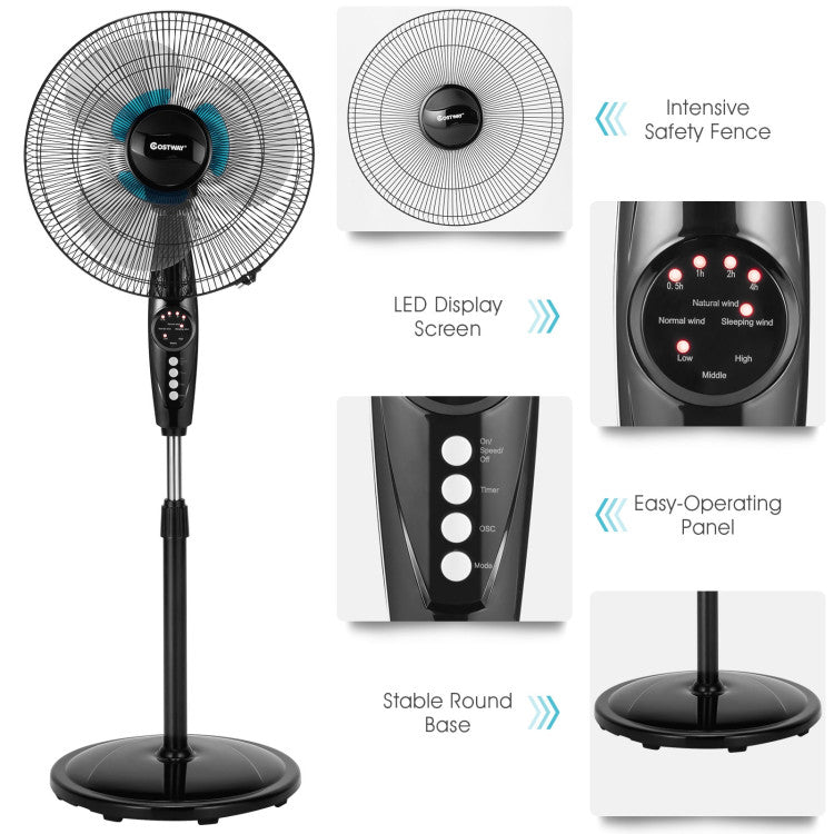 Adjustable Height Floor Fan – 16-Inch Oscillating Stand with Low-Noise Operation | Custom Cool | For Living Room & Workspace Use