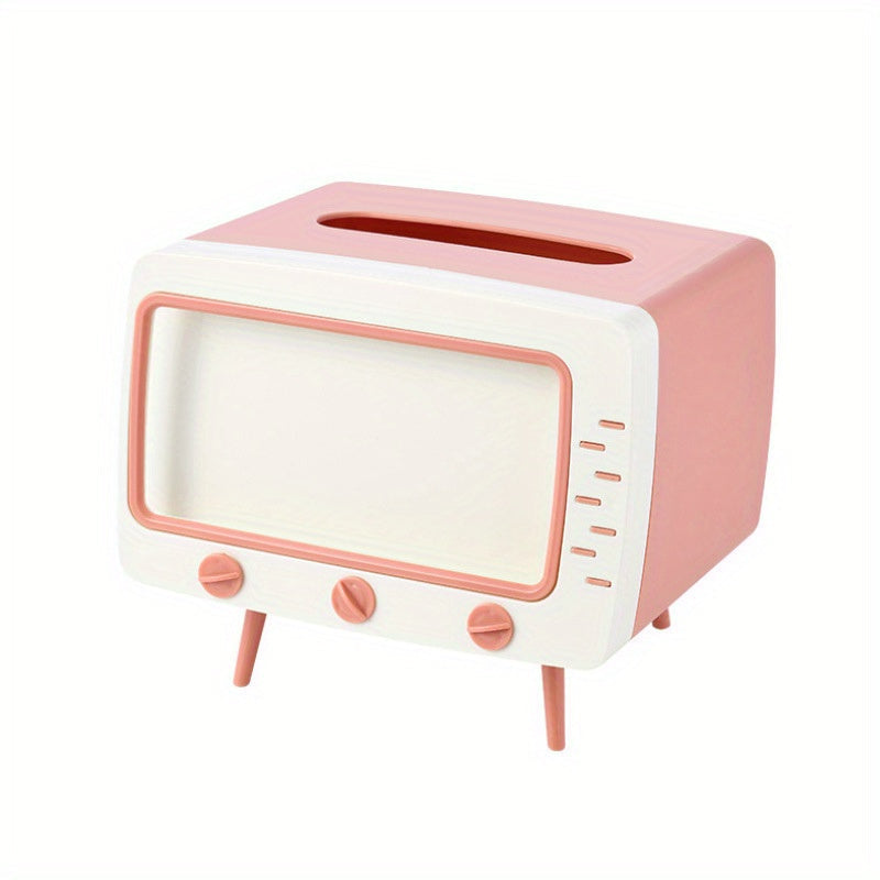 Retro TV Tissue Box Holder with Smartphone Dock – Multifunctional Tissue Cover for Home and Office Decor