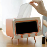 Retro TV Tissue Box Holder with Smartphone Dock – Multifunctional Tissue Cover for Home and Office Decor
