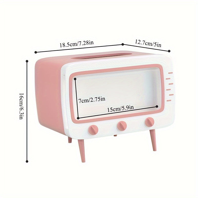 Retro TV Tissue Box Holder with Smartphone Dock – Multifunctional Tissue Cover for Home and Office Decor