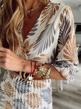 Women's Boho Maxi Dress with Flattering V-Neck for Summer Elegance