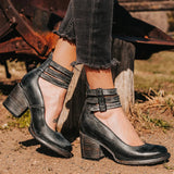 Vintage Chunky Heel Women's Pumps with Elegant Ankle Strap for Comfort