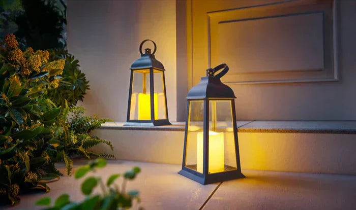 Set of 2 LED Camping Lanterns with Flickering Flame Effect