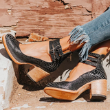 Vintage Chunky Heel Women's Pumps with Elegant Ankle Strap for Comfort