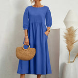 A-Line White Midi Dress for Women with Stylish Patchwork Details and Loose Fit