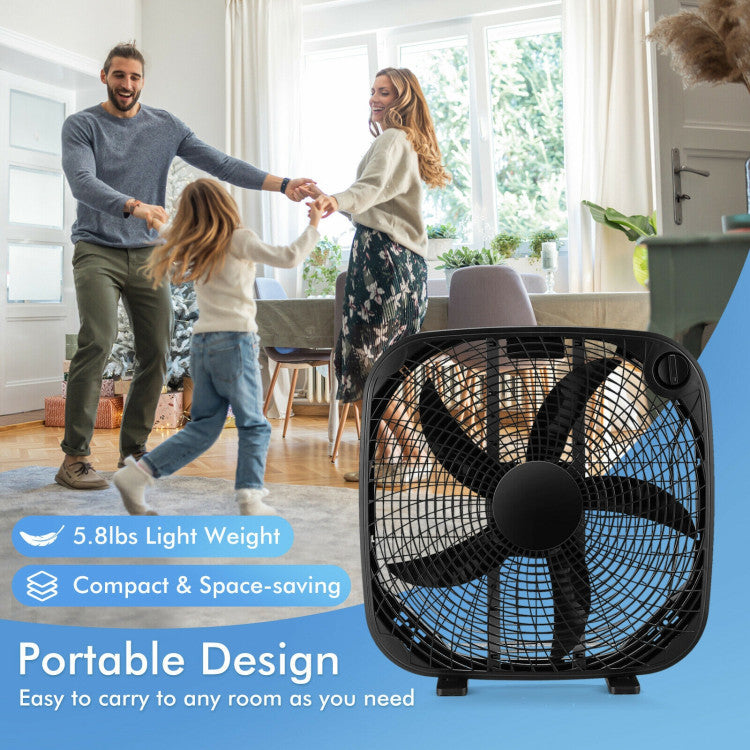20-Inch Box Floor Fan – Portable Cooling Unit with 3 Speed Settings & Easy Knob Control | Strong Airflow | For Home, Garage & Office Use