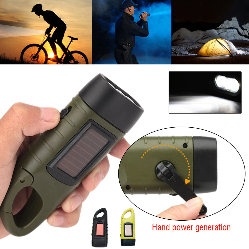 Solar-Powered Waterproof Flashlight with Manual Charging – Compact Emergency LED Light for Outdoor and Home Use