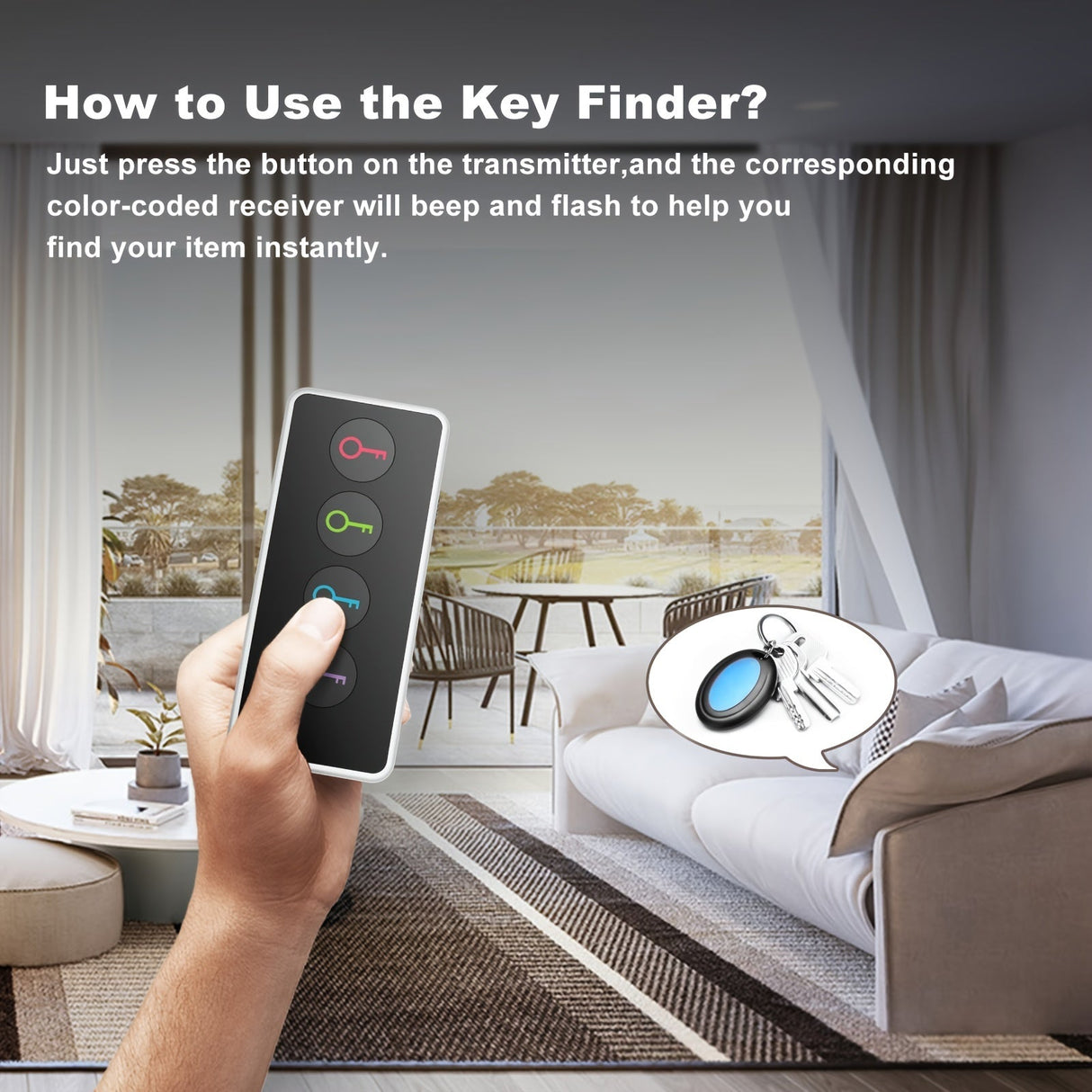 4-in-1 Key Finder with LED Flash and Color-Coded Receivers – Compact Key Locator for Keys, Remotes, and More