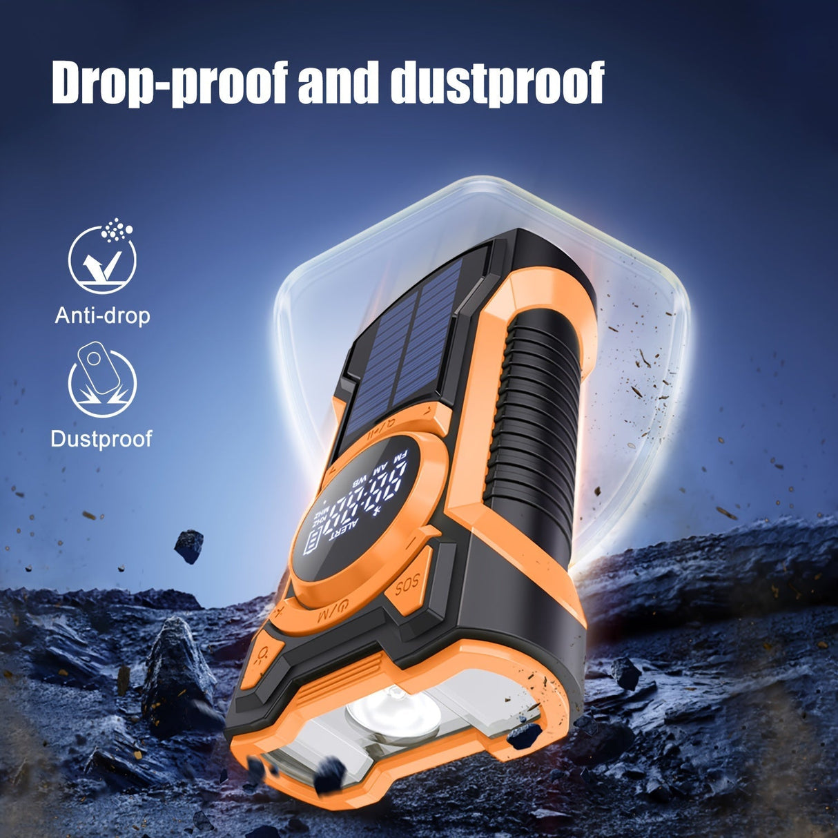 All-in-One Emergency Radio with Hand Crank, Solar Panel, Flashlight & USB Charger – Ideal for Camping and Outdoor Use