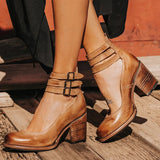 Vintage Chunky Heel Women's Pumps with Elegant Ankle Strap for Comfort