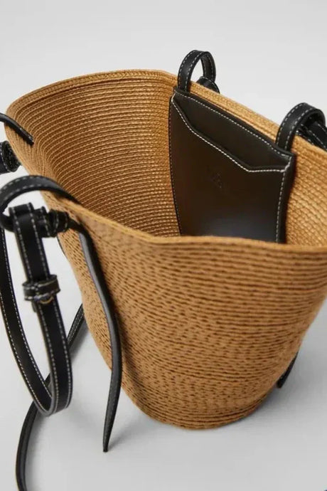 Women's Leather Tote Bag Brown Large Woven with Leather Handles
