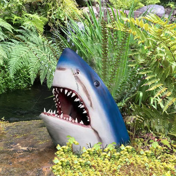 Shark Garden Sculpture – Weather-Resistant Outdoor Wall Art for Unique Garden Ornaments – Blue Resin Design