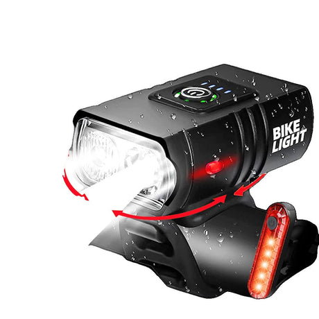 USB Rechargeable Bicycle Light Set - 1500 Lumens LED Headlight and Rear Light with 6 Modes for Night Riding Safety