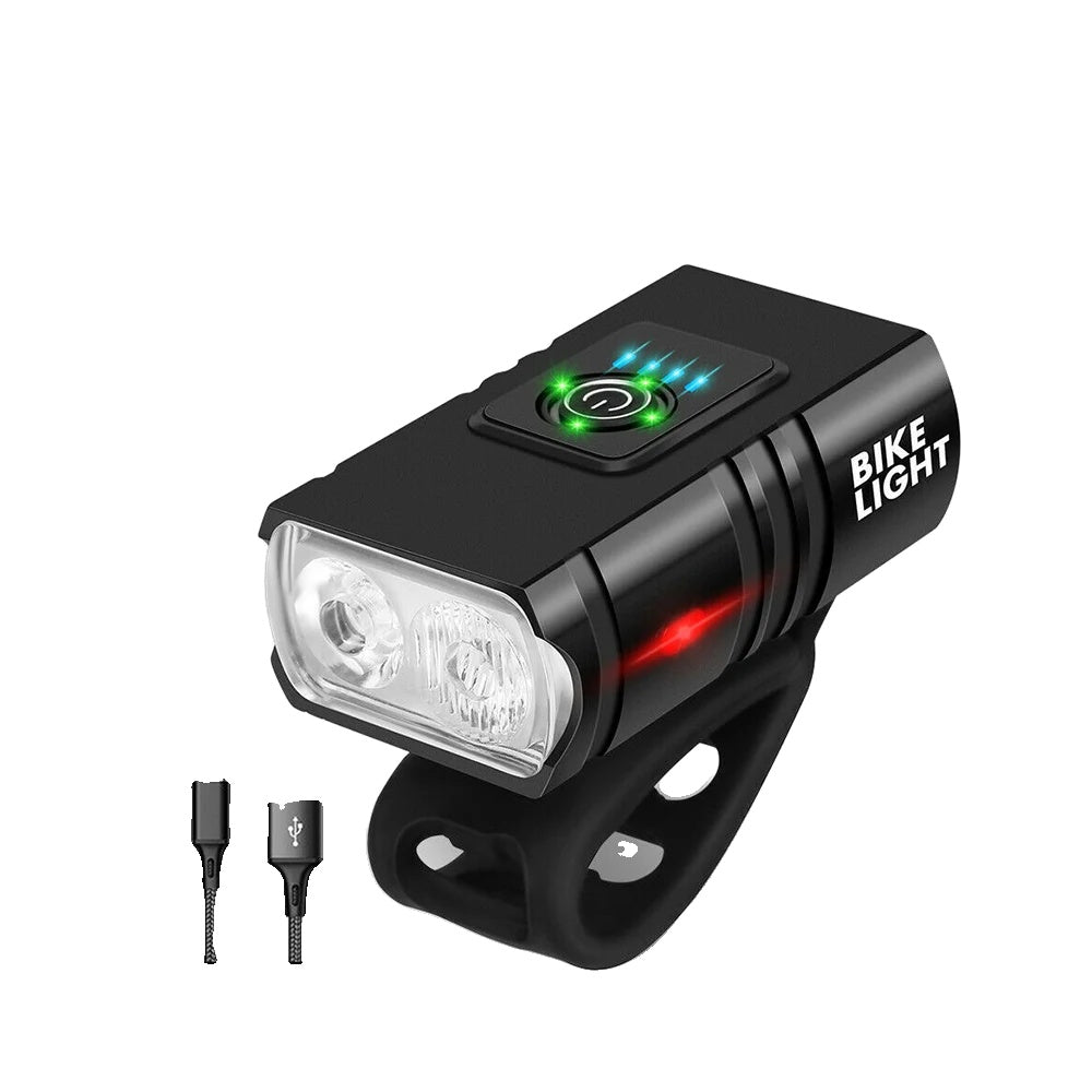 USB Rechargeable Bicycle Light Set - 1500 Lumens LED Headlight and Rear Light with 6 Modes for Night Riding Safety