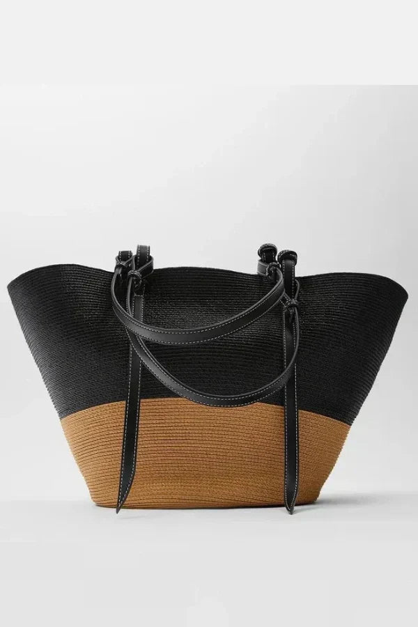 Women's Leather Tote Bag Brown Large Woven with Leather Handles