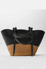 Women's Leather Tote Bag Brown Large Woven with Leather Handles