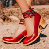 Vintage Chunky Heel Women's Pumps with Elegant Ankle Strap for Comfort