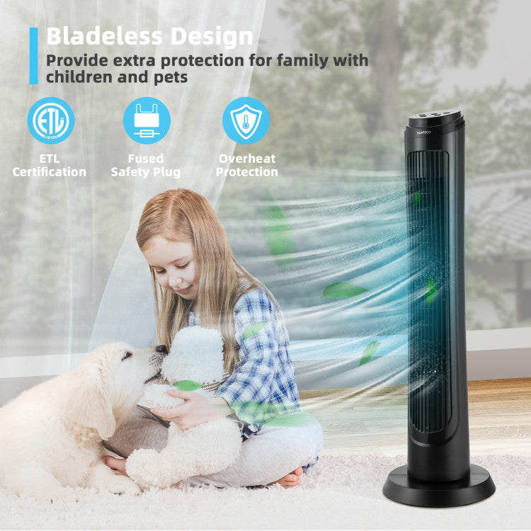 75° Oscillating Tower Fan – 40-Inch Fan with Remote, 3 Breeze Modes & 4 Wind Speeds | Quiet Power | For Living Room & Workspace