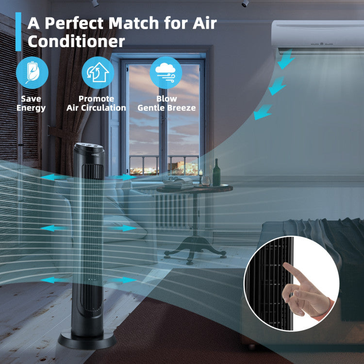 75° Oscillating Tower Fan – 40-Inch Fan with Remote, 3 Breeze Modes & 4 Wind Speeds | Quiet Power | For Living Room & Workspace
