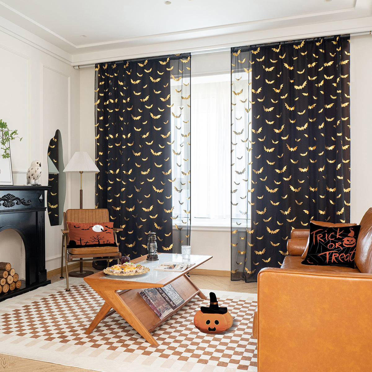 ShadowWings – Sheer Curtains with Bat Pattern