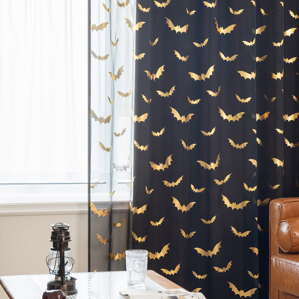 ShadowWings – Sheer Curtains with Bat Pattern