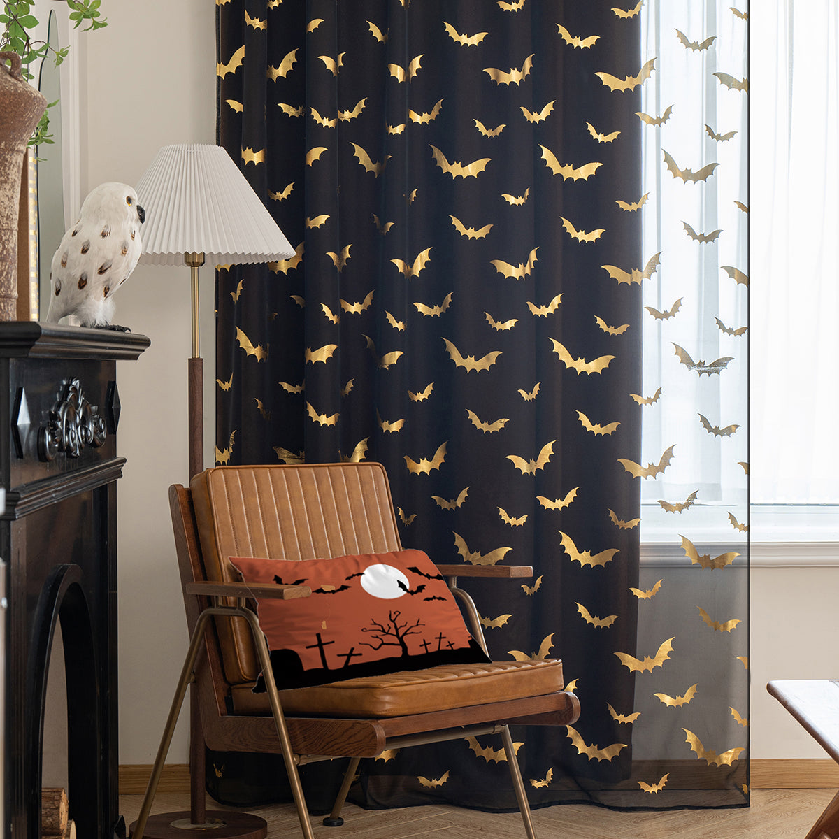 ShadowWings – Sheer Curtains with Bat Pattern
