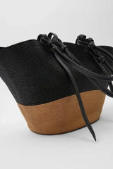 Women's Leather Tote Bag Brown Large Woven with Leather Handles