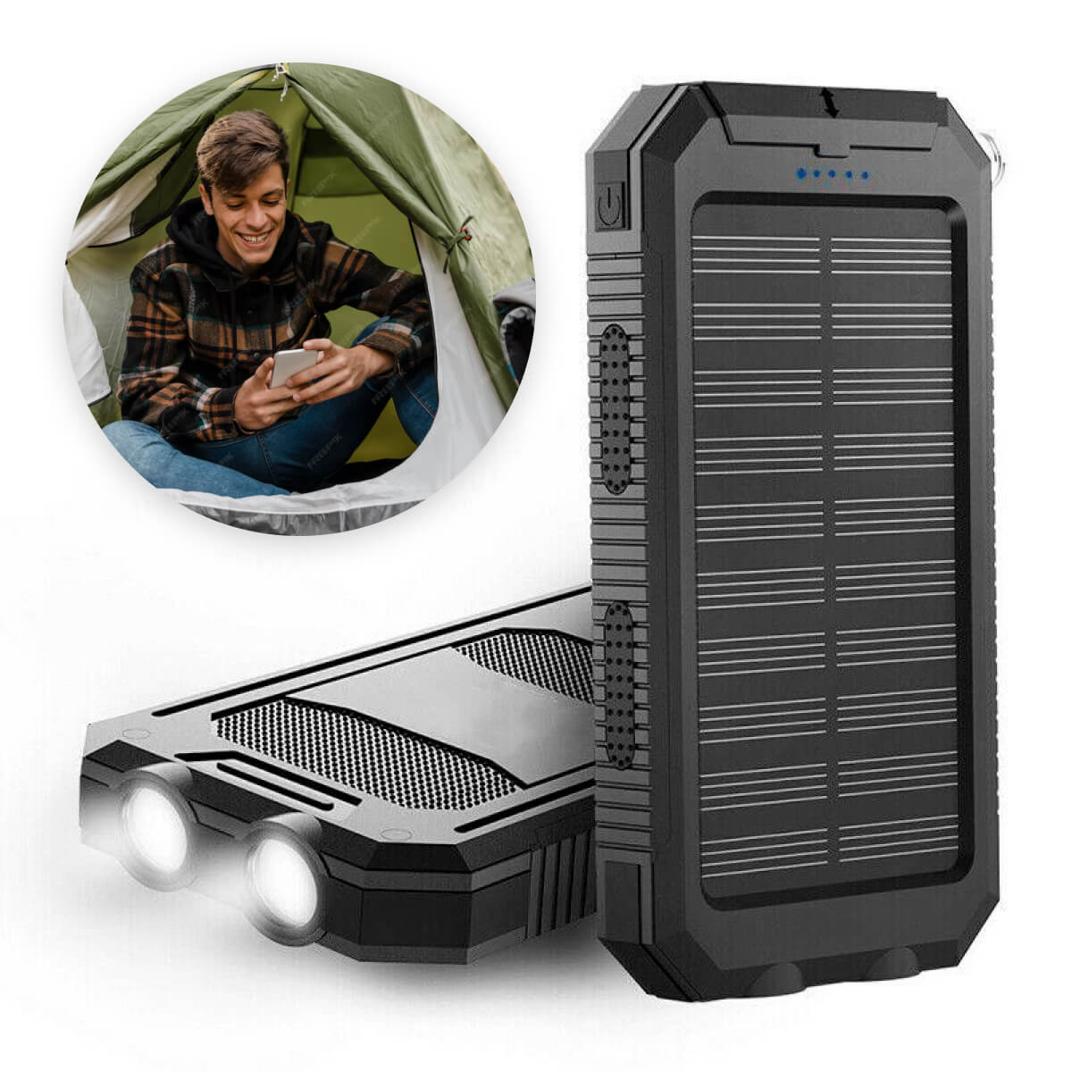 500000mAh Waterproof Solar Power Bank with Dual USB Ports and LED Flashlight - Best Portable Charger for Outdoor Use
