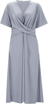 Vintage Women's Dress with V-Neck and Short Sleeves for Timeless Elegance