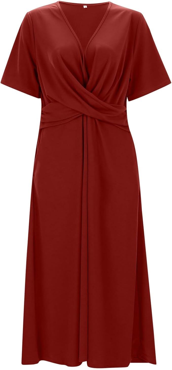 Vintage Women's Dress with V-Neck and Short Sleeves for Timeless Elegance