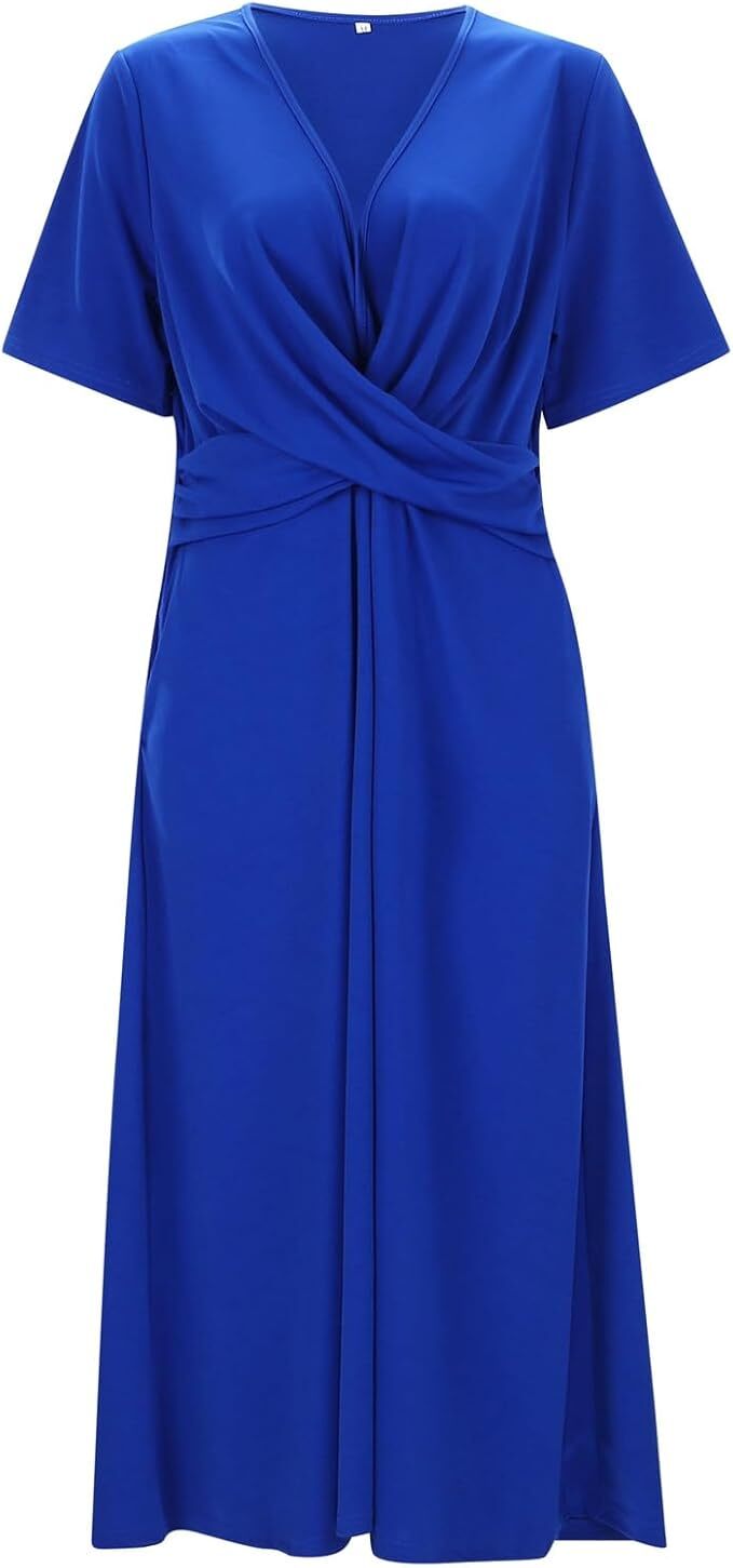 Vintage Women's Dress with V-Neck and Short Sleeves for Timeless Elegance
