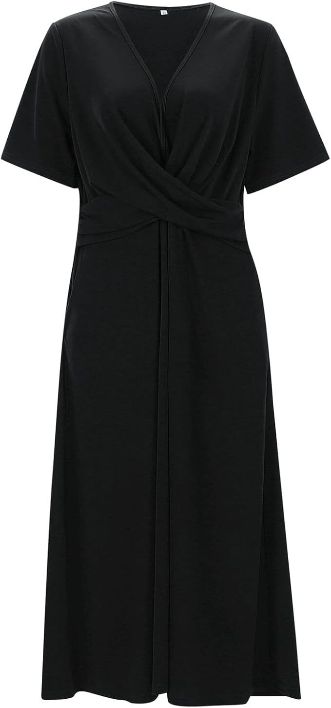 Vintage Women's Dress with V-Neck and Short Sleeves for Timeless Elegance