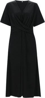 Vintage Women's Dress with V-Neck and Short Sleeves for Timeless Elegance
