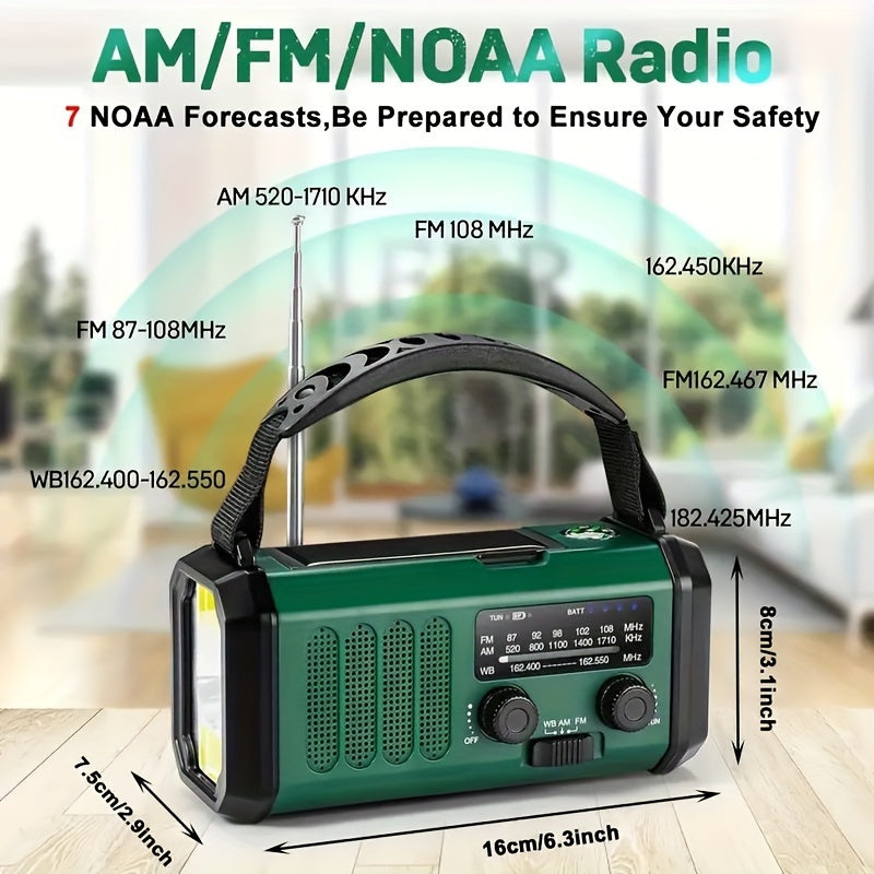 All-in-One Emergency Radio with Flashlight, Solar Panel, USB Charger, and NOAA Weather Access – Compact Survival Device