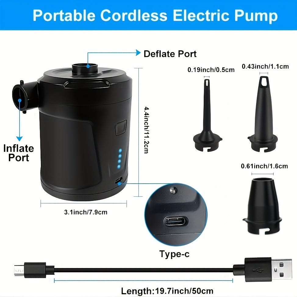 Rechargeable Wireless Mini Electric Air Pump - Lightweight USB Pump for Outdoor Use, Inflates Air Beds and More