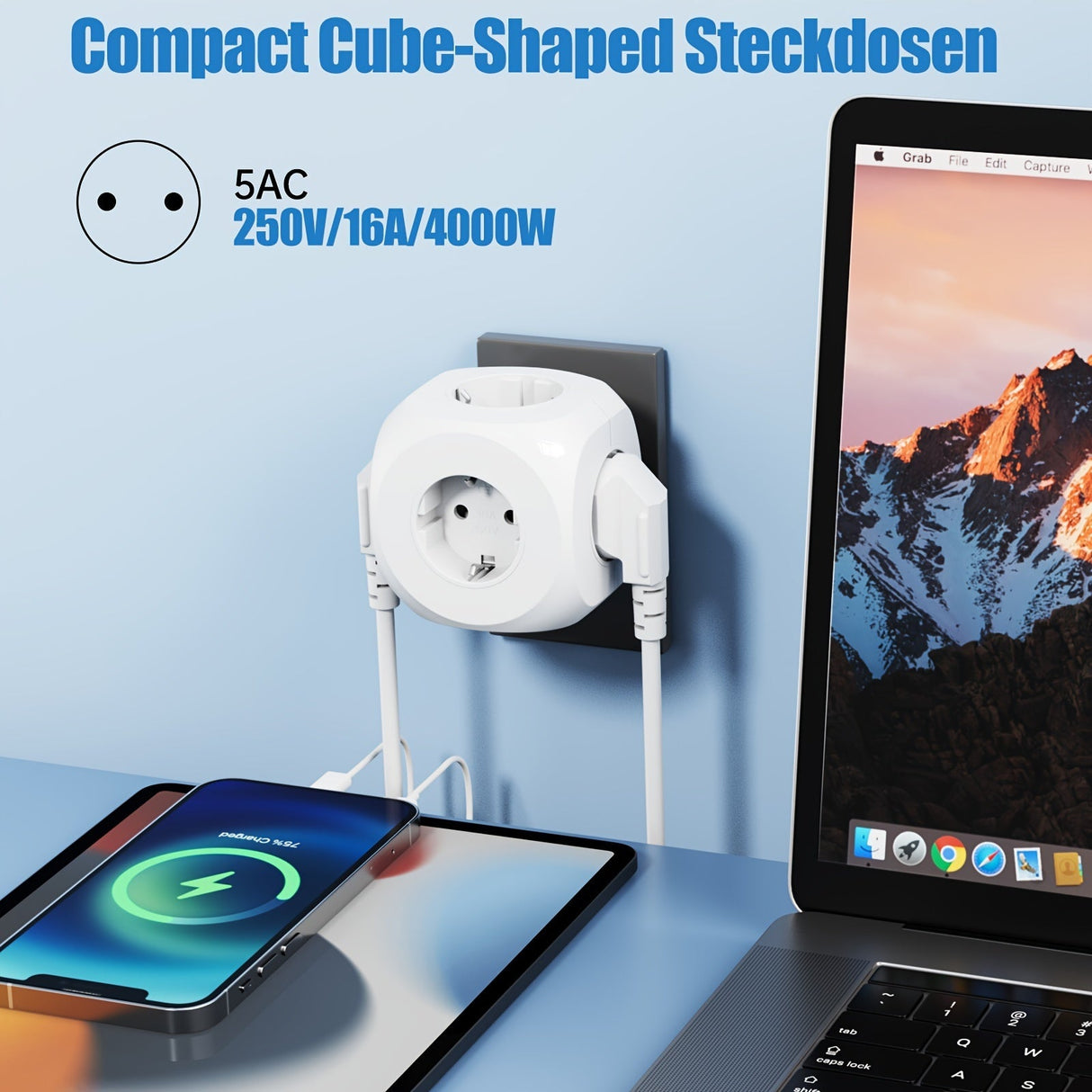 Compact Portable Power Socket Cube with 5 Electric Connections – Lightweight and Safe for Home, Office, and Travel