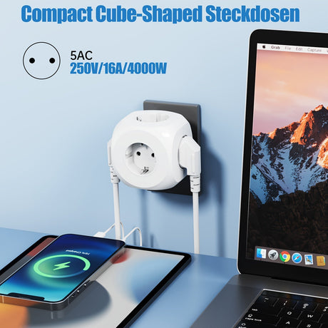 Compact Portable Power Socket Cube with 5 Electric Connections – Lightweight and Safe for Home, Office, and Travel
