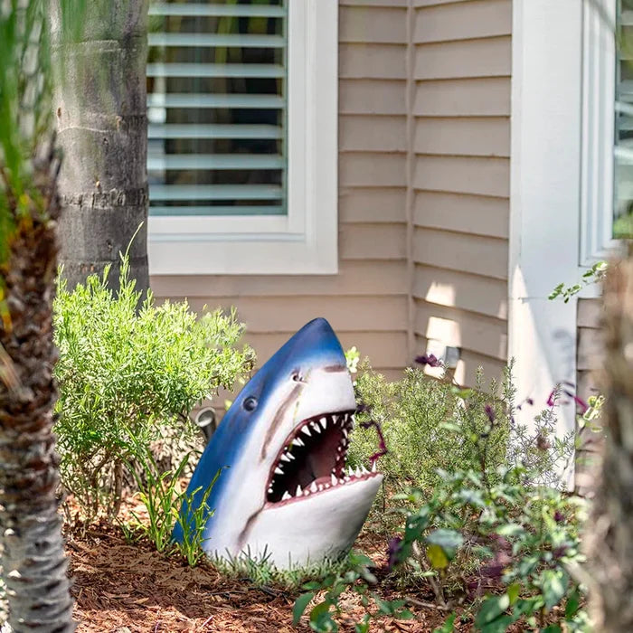 Shark Garden Sculpture – Weather-Resistant Outdoor Wall Art for Unique Garden Ornaments – Blue Resin Design