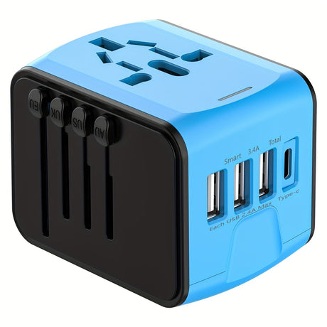 Universal Travel Adapter with 4 USB Ports and Type-C – Global Compatibility, Fast Charging Safety Features