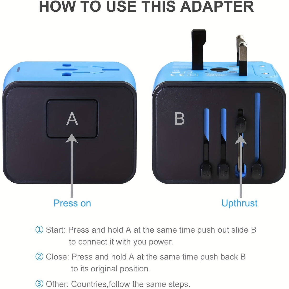 Universal Travel Adapter with 4 USB Ports and Type-C – Global Compatibility, Fast Charging Safety Features