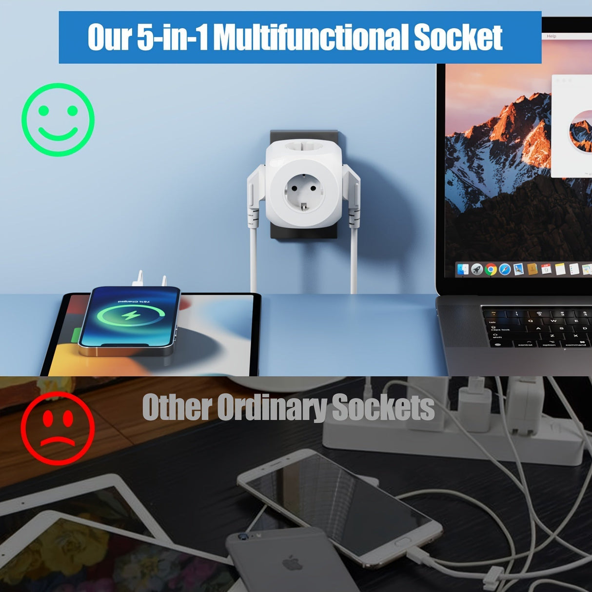 Compact Portable Power Socket Cube with 5 Electric Connections – Lightweight and Safe for Home, Office, and Travel