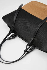 Women's Leather Tote Bag Brown Large Woven with Leather Handles